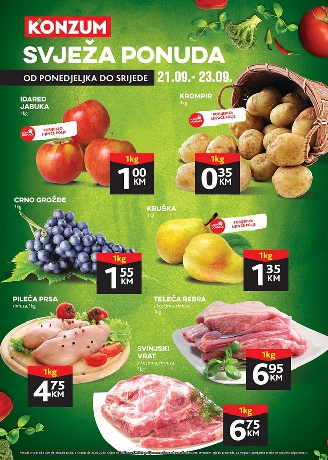 Konzum: Svježa ponuda od 21. do 23.09.2020.