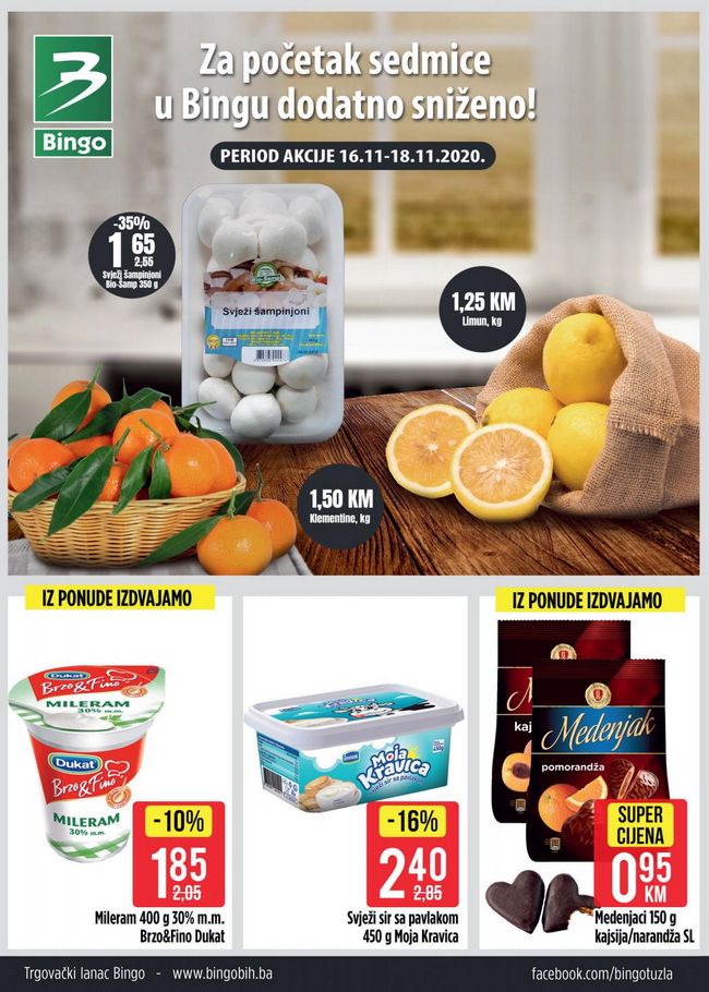 Bingo: Za početak sedmice dodatno sniženo! od 16. do 18.11.2020.