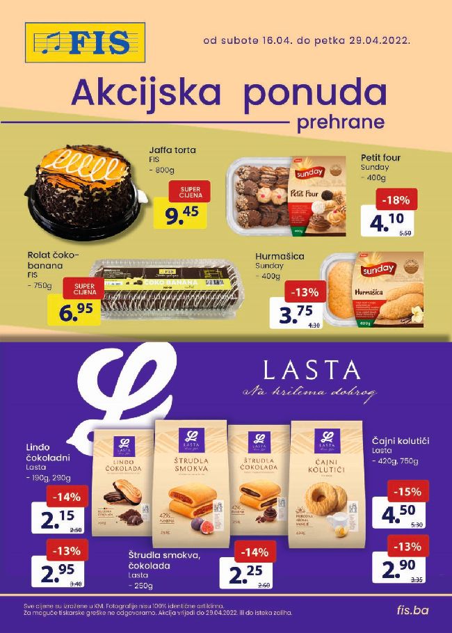 FIS: Akcijska ponuda prehrane od 16. do 29.04.2022.