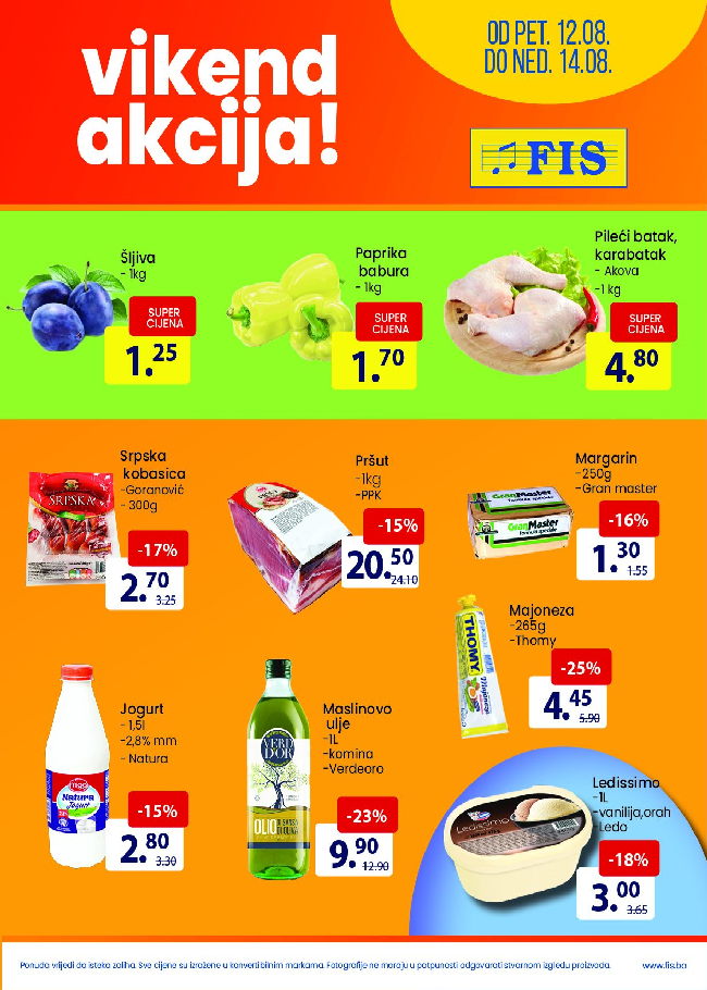 FIS: Vikend akcija od 12. do 14.08.2022.