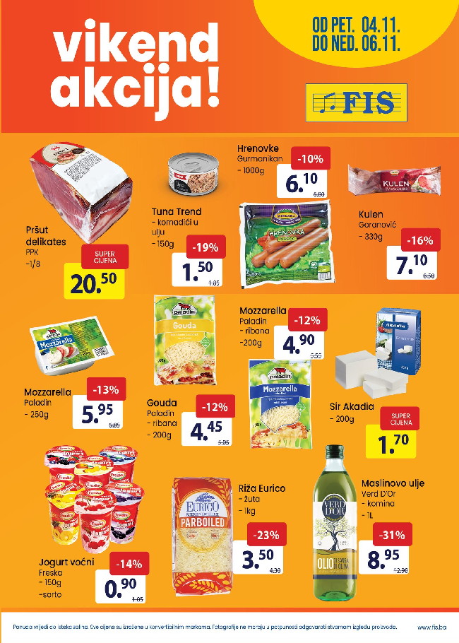 Fis Vikend akcija od 04. do 06.11.2022. 1 FIS: Vikend akcija od 04. do 06.11.2022.
