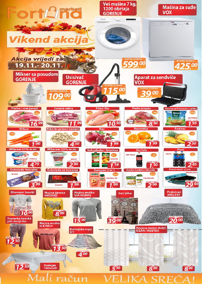 Fortuna marketi: Vikend akcija od 19. do 20.11.2022.