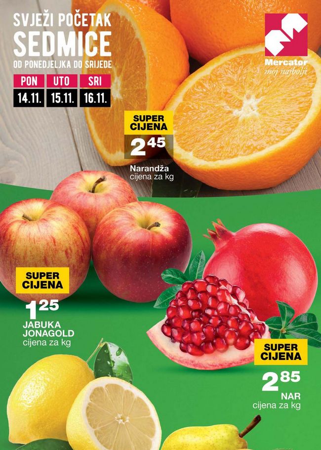 Mercator: Svjež početak sedmice od 14. do 16.11.2022.