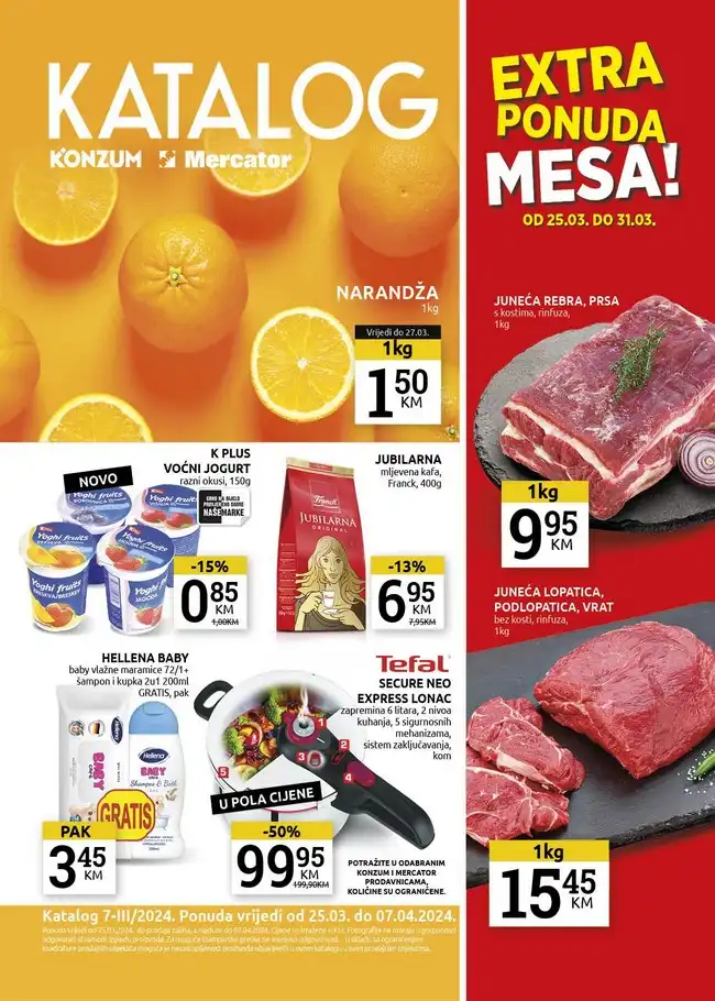 Konzum / Mercator: Kataloška ponuda od 25.03. do 07.04.2024.