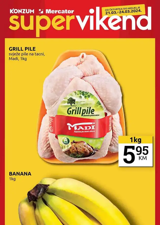 Konzum / Mercator: Super vikend akcija od 21. do 24.03.2024.