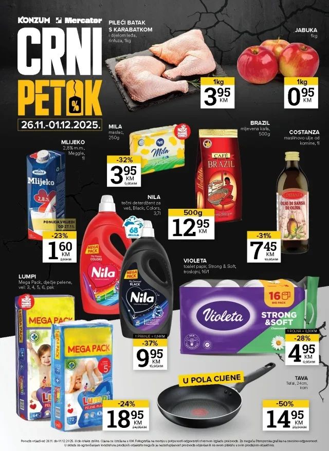 Konzum i Mercator: Crni petak (od 26.11. do 01.12.2025) - Slika 1 Konzum i Mercator: Crni petak (od 26.11. do 01.12.2025)