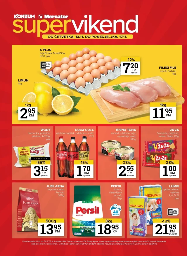 Konzum i Mercator: Super vikend (od 13.11. do 17.11.2025)