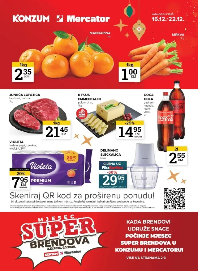 Konzum i Mercator: Katalog za FBiH (od 16.12. do 22.12.2025)