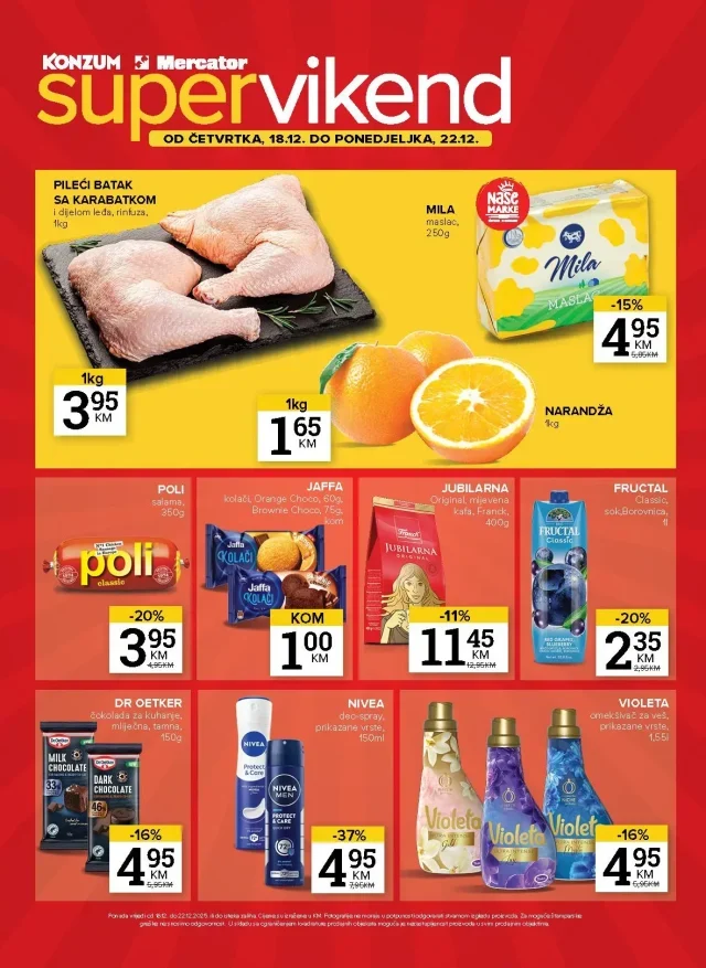 Konzum i Mercator: Super vikend (od 18.12. do 22.12.2025)