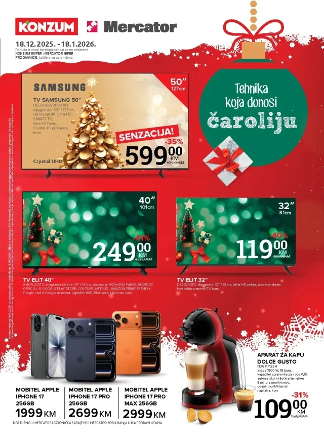 Konzum i Mercator: Tehnika koja donosi čaroliju (od 18.12. do 18.01.2026)