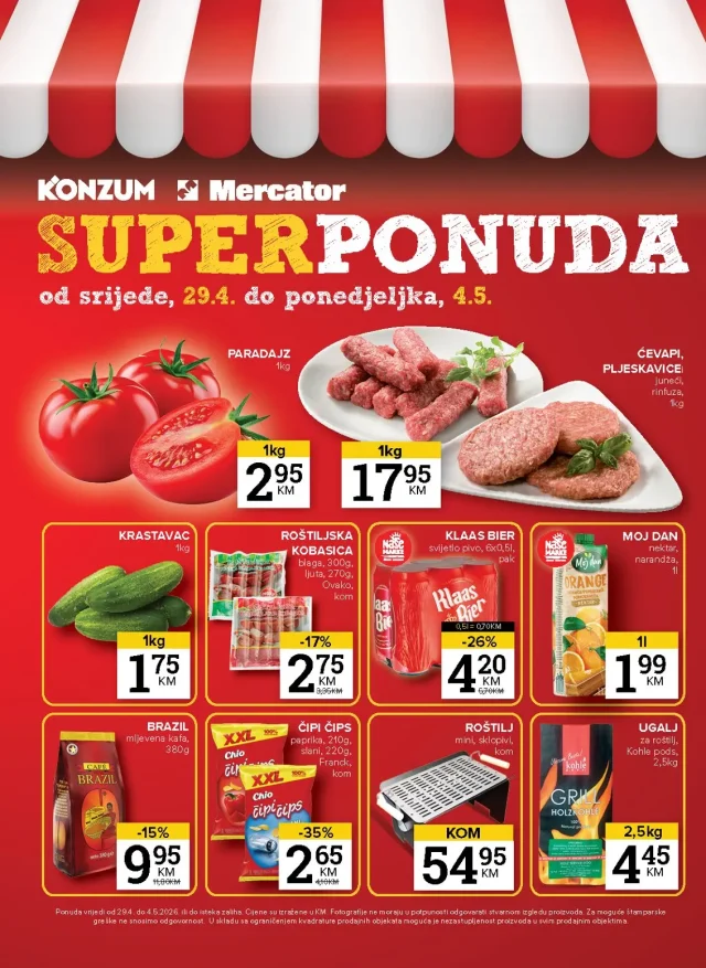 Konzum i Mercator: Super ponuda (od 29.04. do 04.05.2026)