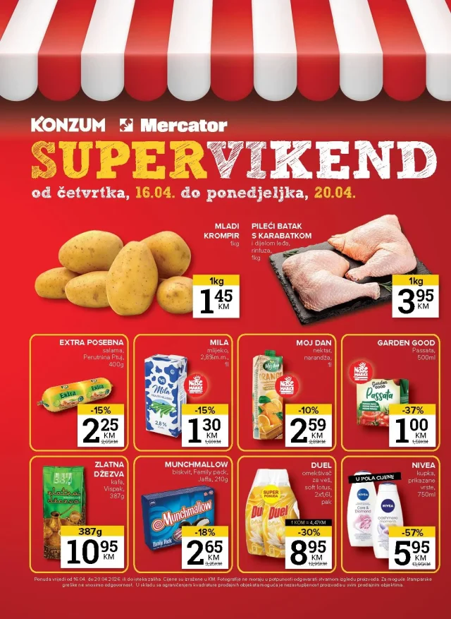 Konzum i Mercator: Super vikend (od 16.04. do 20.04.2026)