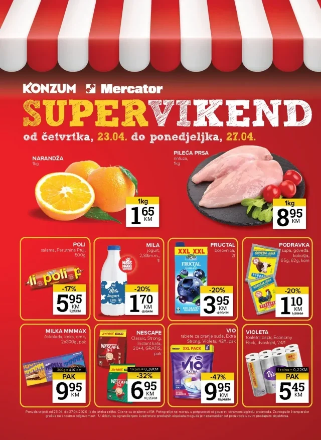 Konzum i Mercator: Super vikend (od 23.04. do 27.04.2026)
