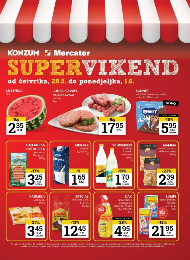 Konzum i Mercator: Super vikend (od 28.05. do 01.06.2026)
