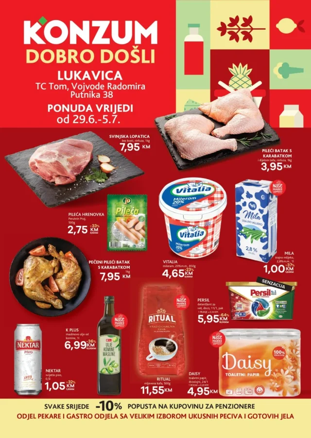 Konzum: Lukavica – Sedmična ponuda (od 29.06. do 05.07.2026)