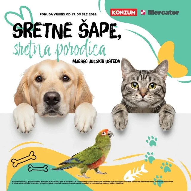 Konzum i Mercator: Sretne šape, sretna porodica (od 01.07. do 31.07.2026)