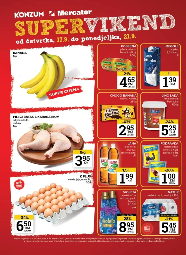 Konzum i Mercator: Super vikend (od 17.09. do 21.09.2026)