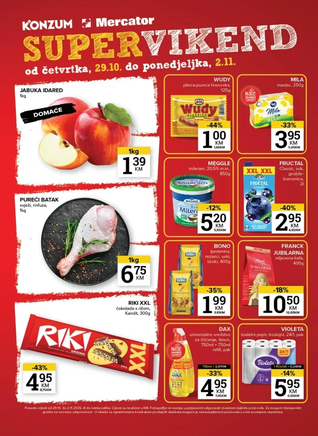 Konzum i Mercator: Supervikend (od 29.10. do 02.11.2026)