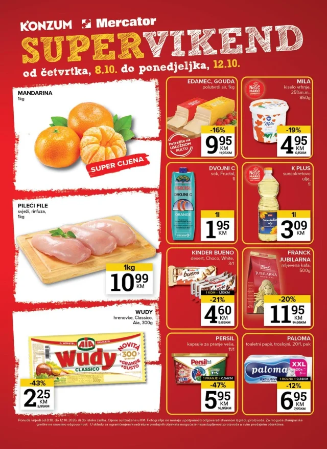Konzum i Mercator: Supervikend (od 08.10. do 12.10.2026)