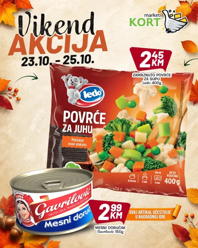 Kort: Vikend akcija (od 23.10. do 25.10.2026)